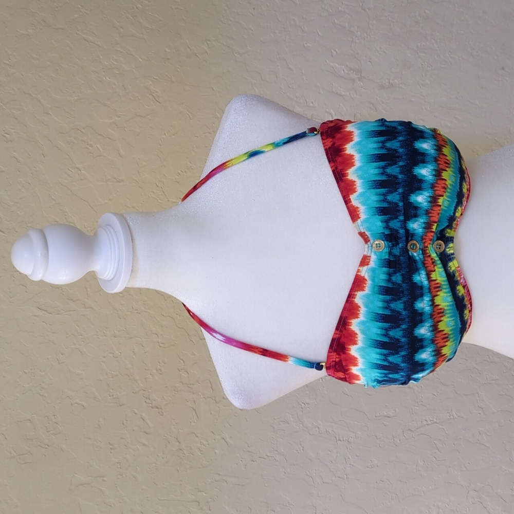 NEW Liz Claiborne Blue Padded Bra Halter Tie Back Bikini Swimsuit Top Size 14